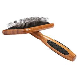 Bass Brushes Large Slicker Style Pet Brush with Bamboo Wood Handle and Rubber Grips