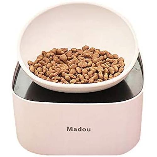 ALBOLET French Bulldog Food Bowl with Food Storage Containers, Raised Dog&Cat Bowl, Non-Slip, Slanted Dog Cat Bowl, White