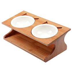 LOVEPET Solid Bamboo Elevated Pet Dining Table Pet Feeder Bowl for Small Dogs and Cats Raised Stand with Two Bowls