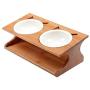 LOVEPET Solid Bamboo Elevated Pet Dining Table Pet Feeder Bowl for Small Dogs and Cats Raised Stand with Two Bowls