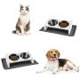 AostLin Elevated Cat Dog Bowls with Wooden Stand and Silicone Pet Mat, 3 Piece Set, Mess Free Feeding System for Water and Wet or Dry Food, Supports Cats, Puppies or Rabbits