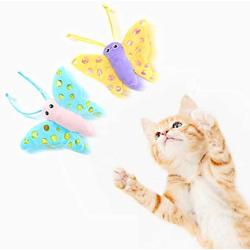 ocijf179 Cat Toy Funny Cute Plush Butterfly Pet Cat Kitten Catching Interactive Play Sound Toy - Blue