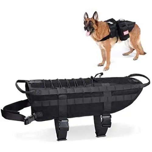 Hanshengday Tactical Dog Vest Training Molle Harness-Tactical Dog Backpack-Pet Tactical -Vest Military Working Harness for Large Dog Hanshengday Tactical Dog Vest Training Molle Harness-Tactical Dog Backpack-Pet Tactical -Vest Military Working Harness for Large Dog