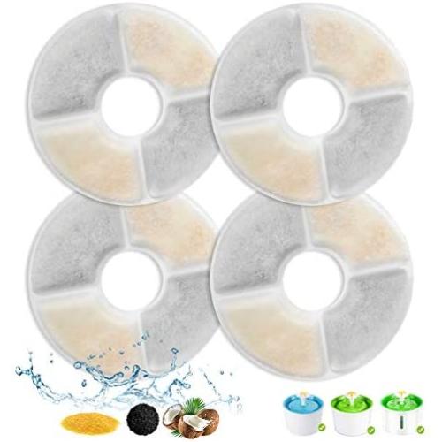 F FURNIMAT 4PC-5inch Replacement Filters for Cat Water Fountain, Carbon Filters for Automatic Flower Water Dispenser-Pack of 4