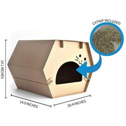 Dr.NONO Cat House Scratcher Post Cardboard Condo Cave with Catnip,Pet House Apartment,Made of Recyclable Cardboard Material