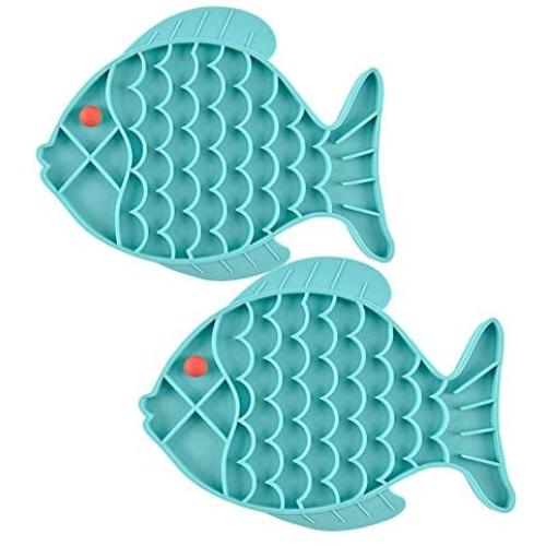 Soly Teche Cat Food Bowls, Fish-Shaped Cat Slow Feeder, Pet Lick Mat for Dog Cats, Cat Puzzle Feeder IQ Treat Mat, Anxiety Relief Pet Feeder