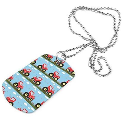 Toy Tractor Pattern Digital Military Necklace Dog Tag Pet Card Keychain Pendant Ball Chain