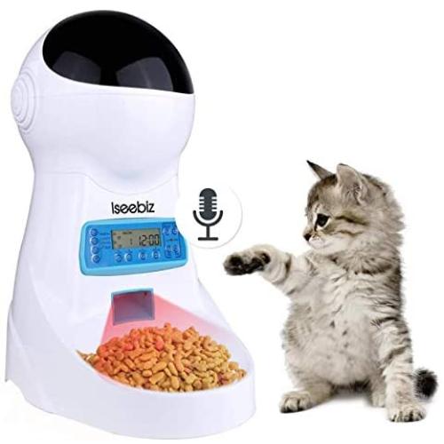 Iseebiz Automatic Cat Feeder 3L Pet Food Dispenser Feeder for Medium and Large Cat Dog——4 Meal, Voice Recorder and Timer Programmable,Portion Control