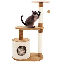 PETMAKER Cat Tree Condo 3 Tier with Condo & Scratching Posts, 37.5'', Brown & Tan