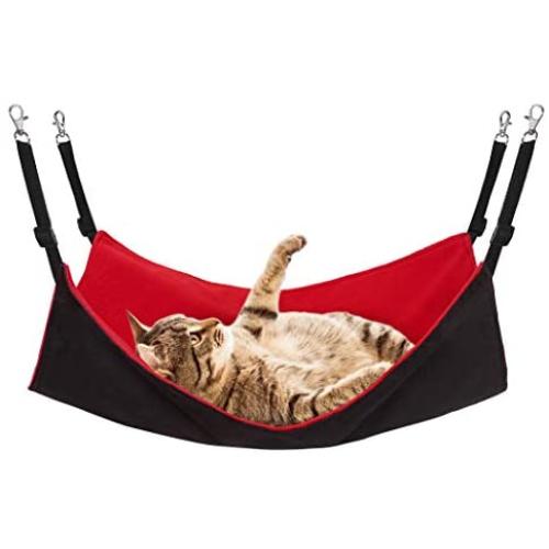 RayCC Ajustable Cat Hammock Cat Bed Sleeping Hammock Hanging Cage Chair Hammock for Cat Small Dogs (Red and Black)