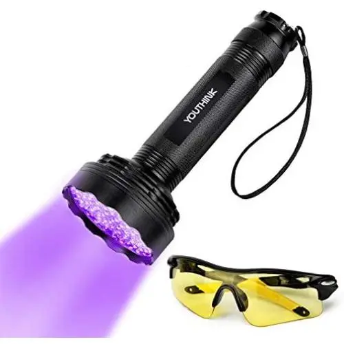 YOUTHINK UV Flashlight Blacklight Ultraviolet Black Light, UV Torch Detector with Glasses, Detecting Scorpion Dog and Cat Urine Stains (100 LEDs New Version)