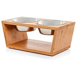 Premium 7'' Elevated Dog and Cat Pet Feeder, Double Bowl Raised Stand Comes with Extra Two Stainless Steel Bowls. Perfect for Dogs and Cats.