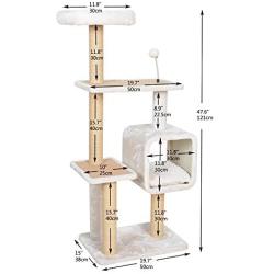 Catry Dynasty, 5 Level Cat Tree with Paper Rope Scratch Post, Condo, and Spring Toy Multiple Sizes