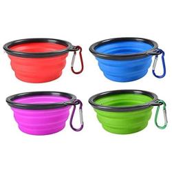 JPs Exchange Collapsible Dog Bowl, Portable and Foldable with Caribiner Clip for Travel (4 Pack)