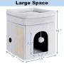 Mancro Cat House with Bed, Cat Cube Machine Washable Design, Foldable Cat Hiding Place with Cat Scratch Board & Cat Ball, Sturdy Construction and Non-Slip Indoor Cat Bed for Kitty 14x14x16inch, Grey