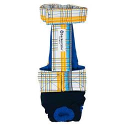 Barkertime Premium Waterproof Dog Diaper Overall - Made in USA - Blue Yellow Plaid on Black Escape-Proof Waterproof Premium Dog Diaper Overall, XXL, Without Tail Hole