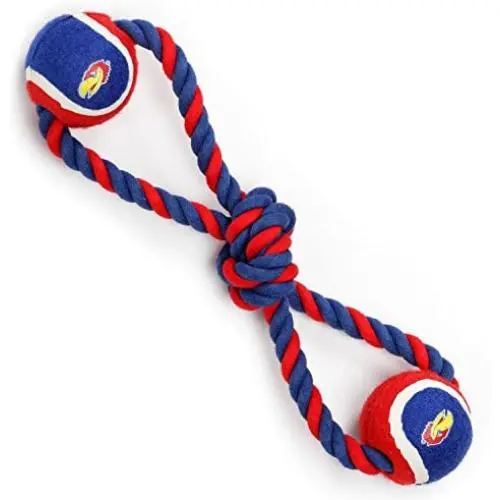 Pet Goods Manufacturing Kansas Jayhawks Double Ball with Dog Toy Rope Pet Goods Manufacturing Kansas Jayhawks Double Ball with Dog Toy Rope
