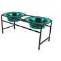Platinum Pets Double Diner Feeder with Stainless Steel Cat Bowls, 6 oz, Teal