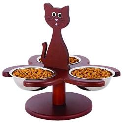 Etna Pet Store Elevated Cat Bowls - This Wooden, Raised Pet Feeder Promotes Better Digestion and is Easy on The Joints - Multiple Cat Feeder with 3 Removable Cat Bowls for Food and Water