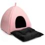 Hollypet Self-Warming Cat Bed, 2 in 1 Cat Tent Cave for Kittens and Small Dogs, 16 x 16 x 17 inches Triangle Feline House Hut with Washable Cushion for Indoor Outdoor