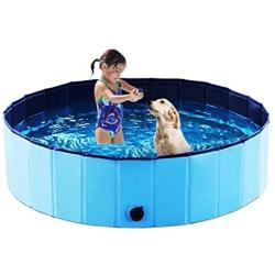 Exciting Foldable Pet Swimming Pool – Size XXL 63inch Portable Dog Pet Bath Wash Tub - Collapsible Pets PVC Bathing Tub – Hard Plastic Outdoor Kiddie Bathtub for Dogs, Cats, Baby, Children & Kids