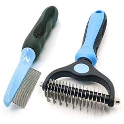 Dog Brush for Shedding Grooming & Cat Comb Set - 2 Sided Safe Dematting Pet Undercoat Rake for Dogs & Cats,Removing Mats & Tangles Hair, Cat Comb for Mats Hair Grooming Detangling