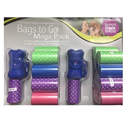 Bags to Go Waste Bag for Clean Up, Strong Thick Tear Resistance 300 Bags Plus 2 Dispenser (300 Bags)