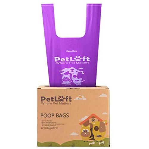 Petloft Dog Poop Bags with Easy Tie Handles,600 Count scented, Durable EPI Biodegradable Environment Friendly Dog Waste Bag Poop Bag,Purple (Lemon Scented)