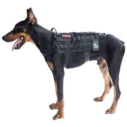 OneTigris Tactical Dog Training Vest Harness with Mesh Padding and Two Handles (Black, M / 41cm)