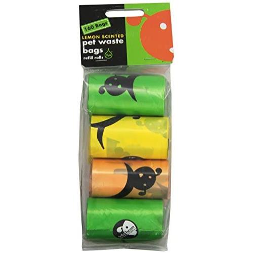 Lola Bean International 8-Inch by 13-Inch Waste Pick Up Bags, 8 Refill Rolls, Lemon Scented, 160 Count