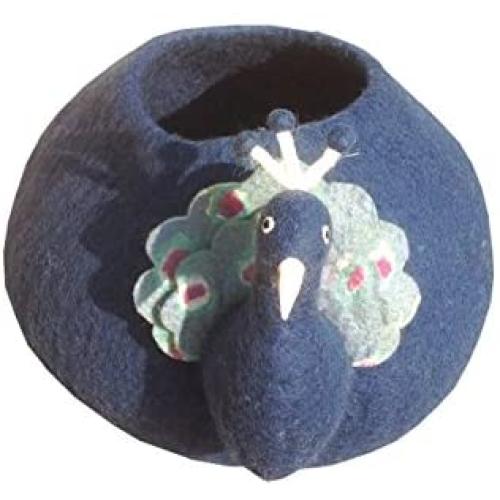 Le Sharma Deluxe Felted Cat Cave, 100% Natural, Eco-Friendly and Handmade Wool Cat Bed - Large Cozy and Comfortable Felt Cat Caves Houses for Indoor Cats/Kittens and Small Dogs - Peacock