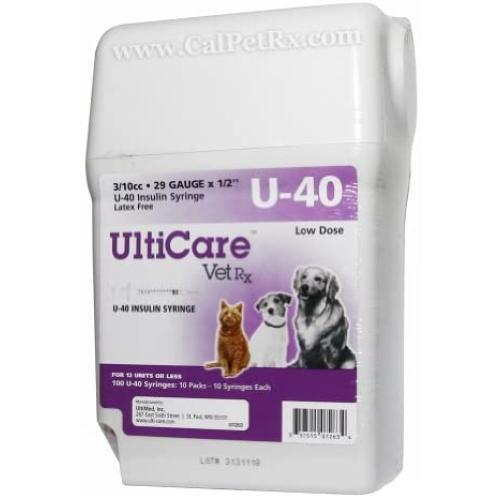 UltiCare VetRx U-40 UltiGuard Safe Pack Pet Insulin Syringes (29g 3/10cc 1/2'')
