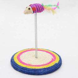 Pet Supplies Colorful Pet Cat Playing Toys Sisal Spring Seat Cat Scratch Board with Mouse, Board Diameter: 19cm Pet Toys