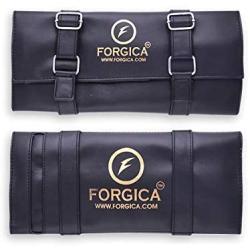 Forgica Hair Stylist Scissor Holder Pouch Cases for Hairdressers, Barber Shears Holder Salon Tools Holster Bag, Black PU Leather Roll-Up Organizer