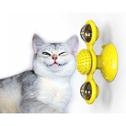 Windmill Cat Toy, Cat Turntable Teasing Interactive Toy with Suction Cup, Portable Windmill Scratch Hair Brush for Cats