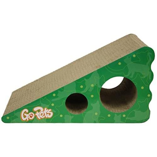 GoPets Premium Cat Scratcher, Wedge Shaped Corrugated Cardboard is Reversible Lasts 2X Longer Includes 1 Pack Catnip, Natural Incline More Ergonomic Than Scratching Post, Cutouts to Hide Toys