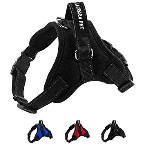 Aurora Pet Dog Harness No Pull Pet Harness Adjustable Outdoor Pet Vest 3M Reflective Vest Harness with Easy Control Handle and Two Leash Attachments for Small Medium Large Dogs