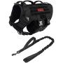 OneTigris Large Tactical Dog Harness and Dog Leash Set, No Pulling Adjustable Dog Vest Harness, Heavy Duty Dog Harness with Handle(Black,L)