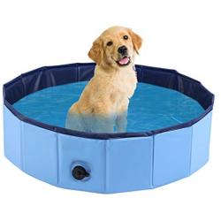 Domaker Foldable Pet Bath Pool,Outdoor PVC Swimming Bathing Tub Kiddie Pool,Collapsible Pet Pool for Dogs Cats Kids Pets,Blue