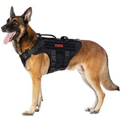 OneTigris Large Tactical Dog Harness, No Pulling Adjustable Dog Vest Harness, Heavy Duty Dog Harness with 3 Handles(Coyote Brown,Black)