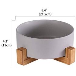 Ceramic Dog Bowls with Wood Stand, Dog Water Bowls and Food Dish, Heavy Weighted or No Tip Over Dog Comfort Food Bowls, Stoneware Pet Bowl,Extra High Capacity 8.4'' Diameter, for Large Dogs