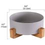 Ceramic Dog Bowls with Wood Stand, Dog Water Bowls and Food Dish, Heavy Weighted or No Tip Over Dog Comfort Food Bowls, Stoneware Pet Bowl,Extra High Capacity 8.4'' Diameter, for Large Dogs