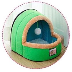 Chenyouwen Pet Beds Great Pet Dog Cat Warm Soft Bed Pet Cushion Dog Kennel Cat Castle Foldable Puppy House with Toy Ball, Size:L(Camel Color) (Color : Green)