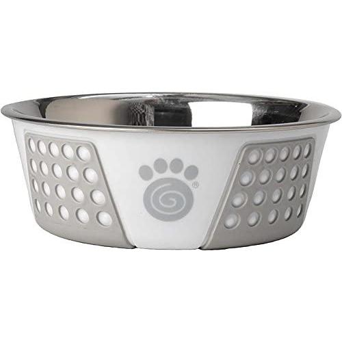 PetRageous 13095 Fiji Stainless-Steel Non-Slip Dishwasher Safe Dog Bowl 3.75-Cup Capacity 6.75-inch Diameter 2.5-inch Tall for Medium and Large Dogs, White and Gray