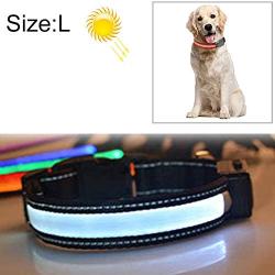 Chenyouwen Pet Toys Great Medium and Large Dog Pet Solar + USB Charging LED Light Collar, Neck Circumference Size: L, 50-60cm(Orange) (Color : White)