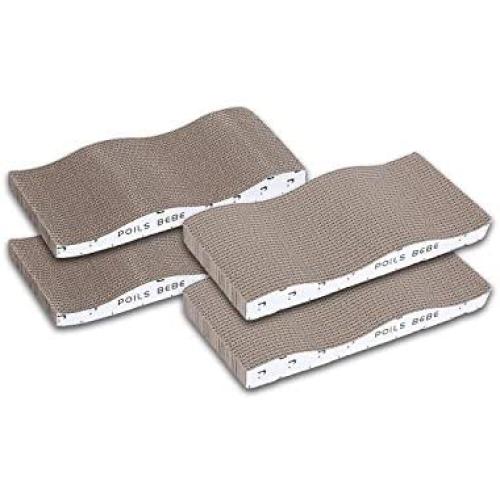 Poils bebe Cat Scratching Pad, Cardboard Reversible Cat Scratcher Large Wide Corrugated Modern Sofa Bed with Catnip (Pack of 4)