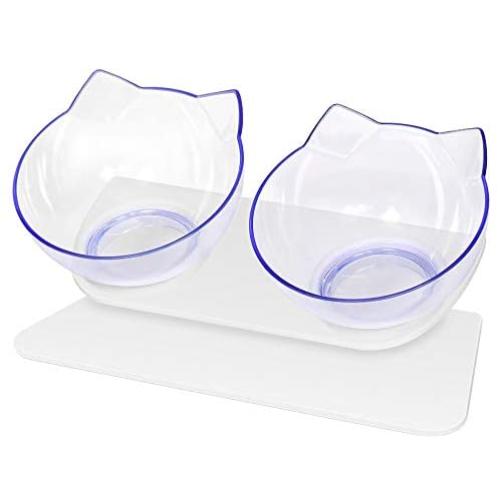 Double Cat Dog Bowls Elevated Cat Food Water Bowls with Raised Stand 15° Tilted Raised Pet Feeder Bowl for Cats and Small Dogs