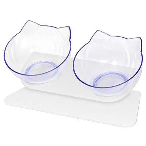 Double Cat Dog Bowls Elevated Cat Food Water Bowls with Raised Stand 15° Tilted Raised Pet Feeder Bowl for Cats and Small Dogs Double Cat Dog Bowls Elevated Cat Food Water Bowls with Raised Stand 15° Tilted Raised Pet Feeder Bowl for Cats and Small Dogs