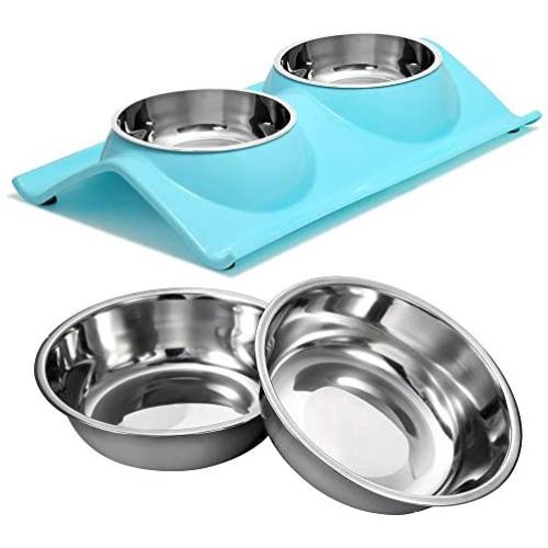 UPSKY Double Dog Cat Bowls and Replacement Stainless Steel Dog Cat Bowl, Pet Feeding Station for Small Dogs and Cats,12oz