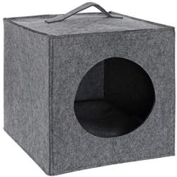 MiMu Cozy Cat Bed Cave - Large Cat Bed Hideouts with Felt Cat Cube Insert Pillow, Covered Cat Bed Box Shaped Cat Hut